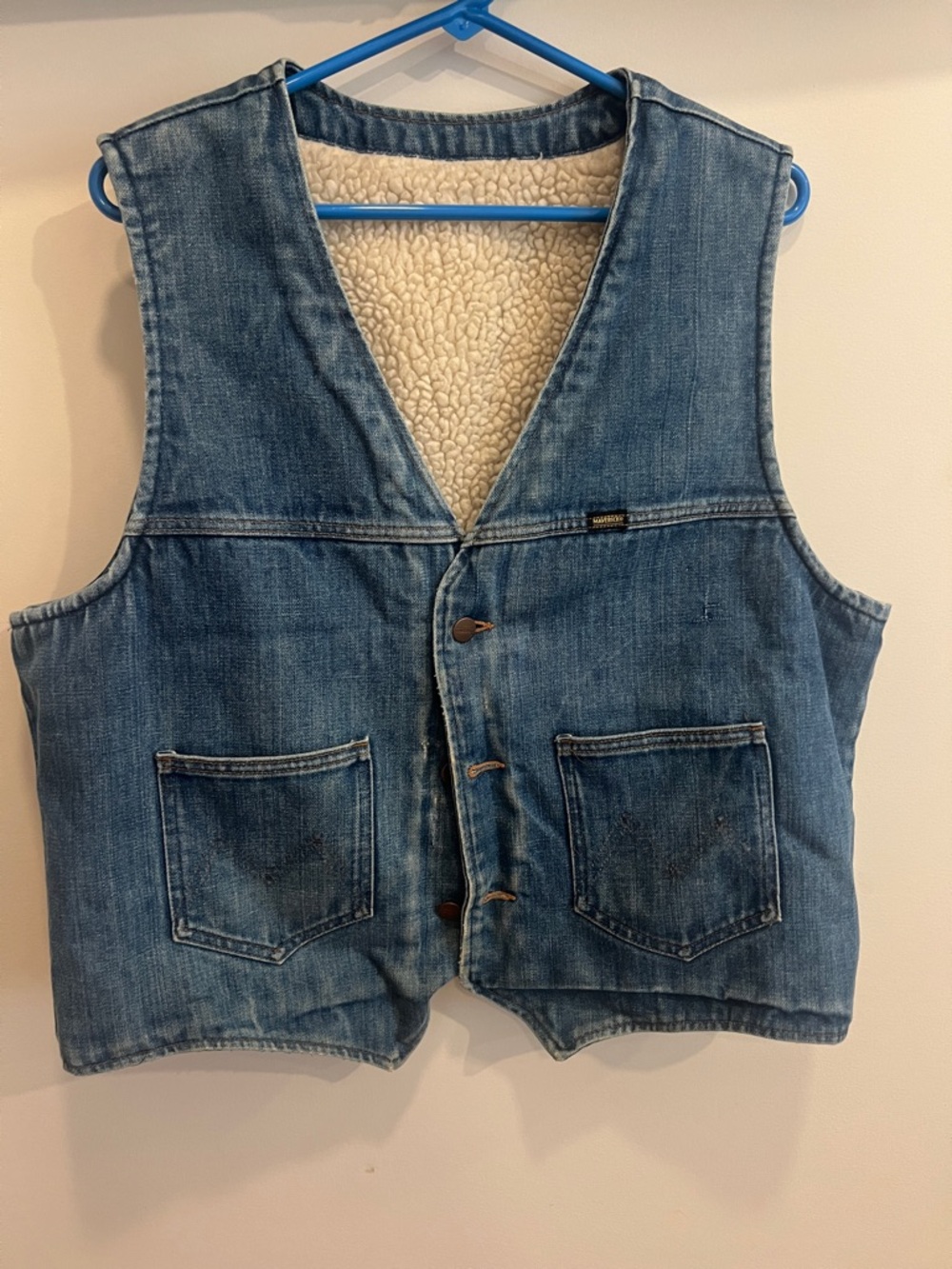 Vintage Maverick Denim Sherpa-Lined Vest in Medium Blue